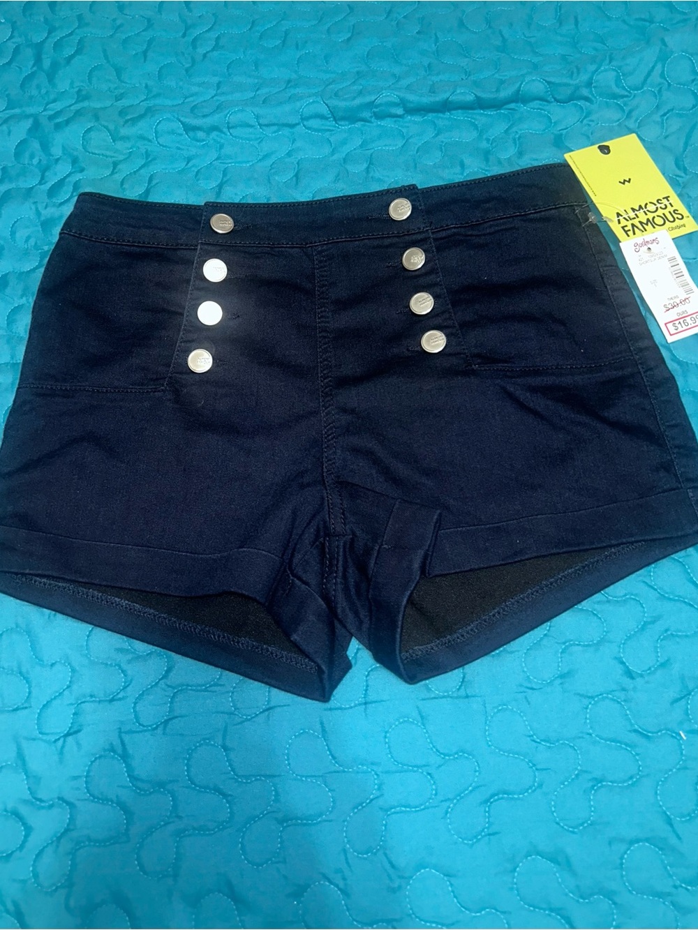Almost Famous Dark Navy High-Rise Sailor Button Shorts